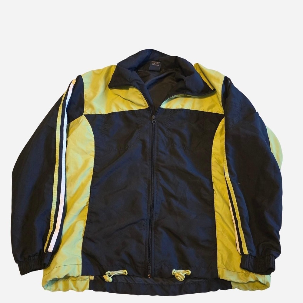 Agree Men's Large Black Green Windbreaker Jacket Retro 90s Style Full‎ Zip...